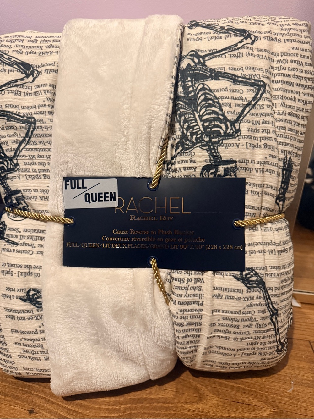 RACHEL Rachel Roy Reversible Skeleton Print Throw - Cream, Black